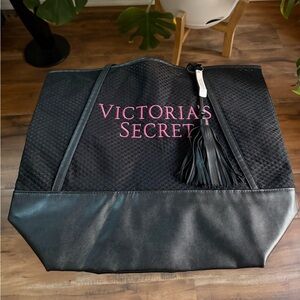 Victoria's Secret Black Large Mesh Tassel Tote Bag